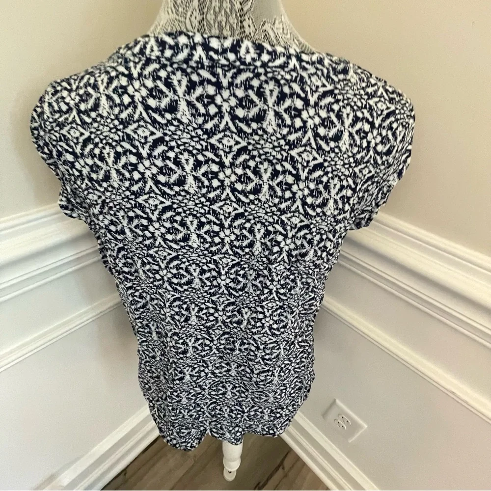 Anne Carson Womens Navy Blue Printed Blouse Size XL - Picture 2 of 2